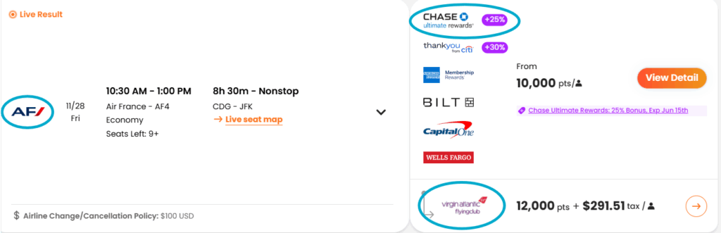 Points yeah booking to JFK